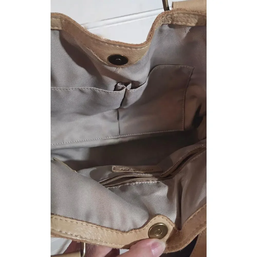 American Leather Co. Genuine Leather Beige Shoulder Tote Handbag Purse